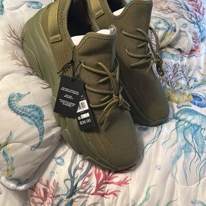 Olive Green Chunky Knit Platform Sneakers